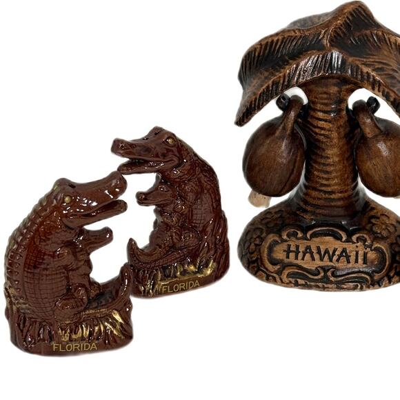 Vintage 3 Sets Salt & Pepper Shaker Hawaii Palm Tree FL Gators Kansas Sunflower - Picture 9 of 10
